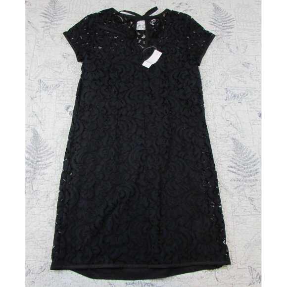 NEW NWT $98 ANN TAYLOR LOFT WOMEN'S BLACK LACE Overlay Cap sleeve DRESS SZ 2 - Picture 1 of 4